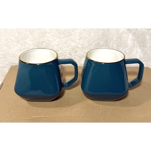 Set Of 2 - Threshold Geo Mug Garnet With Gold Rim 16 oz NEW - Picture 3 of 5